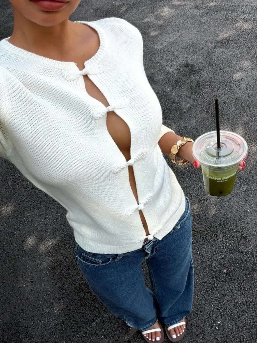 Casual Women's Short Sleeve Button-Up Knit Cardigan